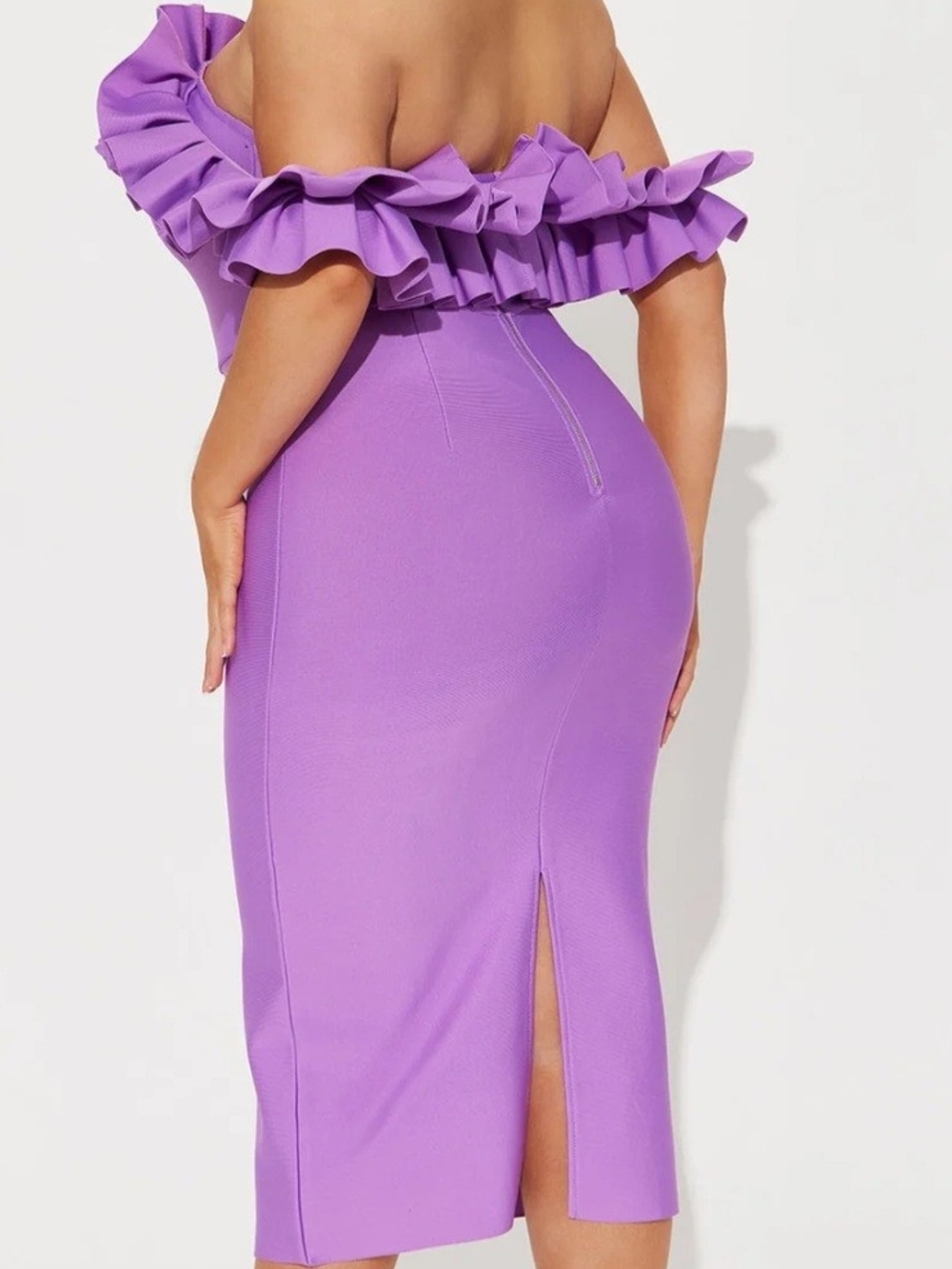 Purple One-Shoulder Ruffle Midi Dress - Picture 2 of 3